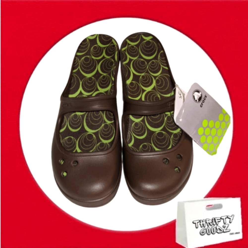 CROCS Frances Women's Size 8 Brown Mary Jane Wedge Heel Clogs Slip On Shoes